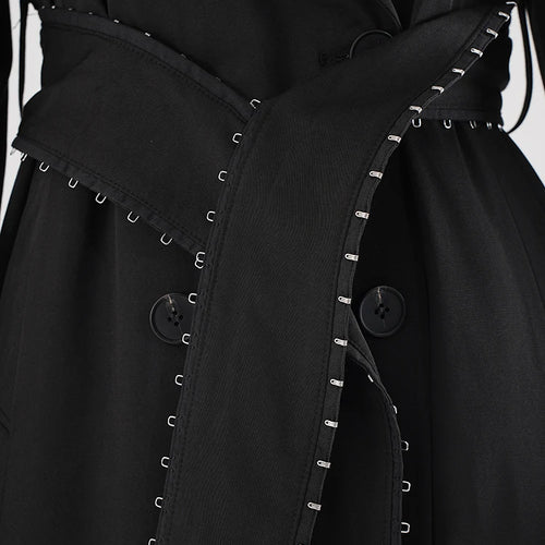 Load image into Gallery viewer, Women Black Belted Big Size Long Elegant Trench New Lapel Long Sleeve Windbreaker Fashion Tide Spring Autumn 2025 CPDB265
