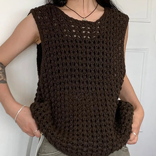 Load image into Gallery viewer, Hollow Out Knitting Pullover Sweaters For Women Round Neck Sleeveless Loose Casual Vests Female Fashion Clothing
