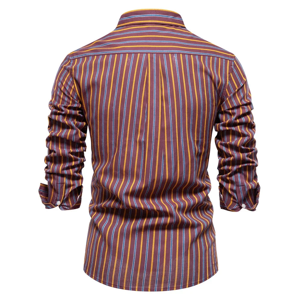 Autumn 100% Cotton Striped Shirt for Men Long Sleeve  Turn-down Collar Social Mens Shirts Classic Business Men Clothing