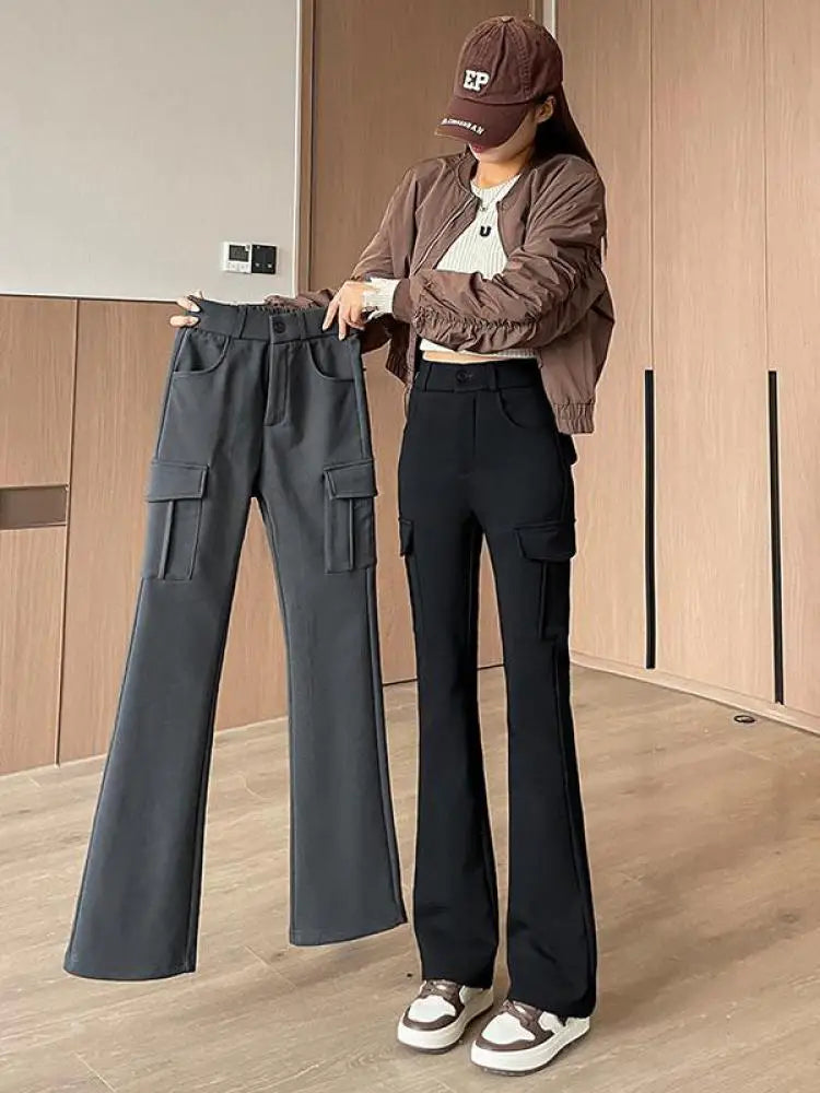 Winter New Women Black Velvet High Waist Pant Grey Office Ladies Korean Fashion Work Trousers Casual New 2024 Simplicity Popular