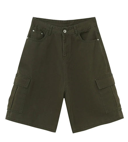 Summer New Trendy Men's Denim Shorts Retro Washed Wide Leg Short Jeans Straight Solid Color Male Casual Bottoms 9C6402