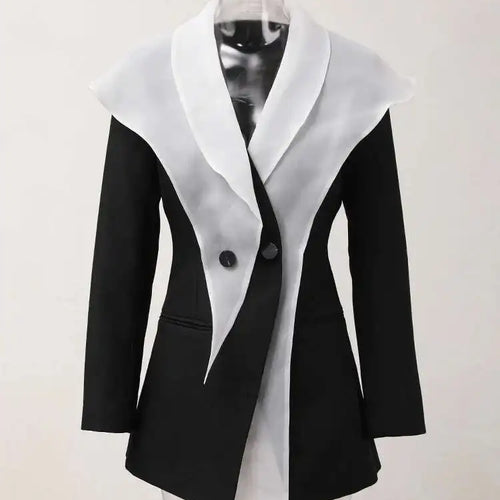 Load image into Gallery viewer, Women White Black Color-block Chiffon Elegant Blazer New Lapel Long Sleeve Jacket Fashion Tide Spring Autumn 2025 CPDB137
