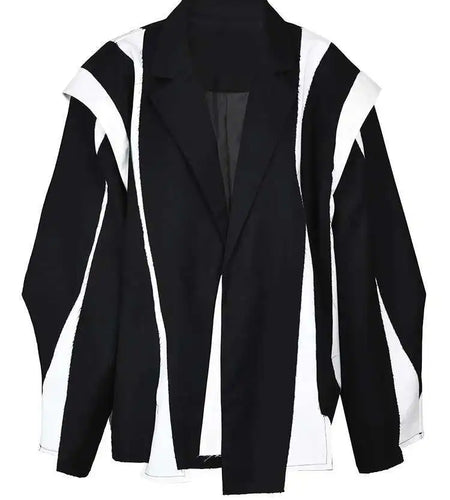 Women Black Irregular Color-block Big Size Blazer New Lapel Long Sleeve Jacket Fashion Tide Spring Autumn 2025 1DF308001