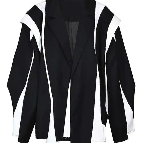 Load image into Gallery viewer, Women Black Irregular Color-block Big Size Blazer New Lapel Long Sleeve Jacket Fashion Tide Spring Autumn 2025 1DF308001
