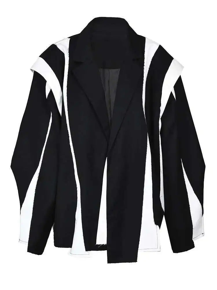 Women Black Irregular Color-block Big Size Blazer New Lapel Long Sleeve Jacket Fashion Tide Spring Autumn 2025 1DF308001