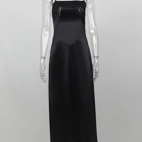 Load image into Gallery viewer, Lace-up Satin Maxi Slipdress Women Black Spaghetti Strap Sleeveless Backless Maxi Dress Femme Club Party Evening Dress
