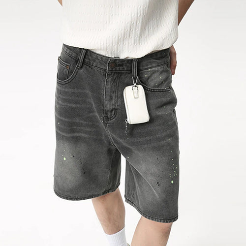 Load image into Gallery viewer, Men&#39;s Jeans Knee-length Summer Fashion American Style Speckled Ink Design Loose Wide Leg Denim Shorts 9C6094
