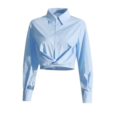Solid Casual Slimming Minimalist Blouses For Women Lapel Long Sleeve Spliced Single Breasted Shirt Female Fashion