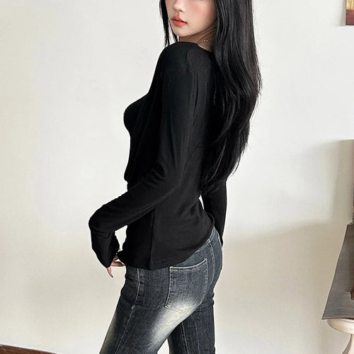 Load image into Gallery viewer, y2k Fairy Grunge Top Women Gothic Clothes Cowl Neck Long Sleeve T Shirt with Metal Star Tube Top 2000s Streetwear
