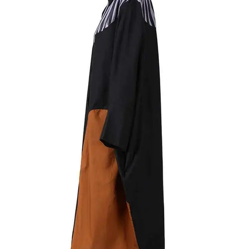 Load image into Gallery viewer, Women Black Striped Color-block Big Size Midi Shirt Dress New Lapel Long Sleeve Fashion Tide Spring Autumn 2025 1DD0068
