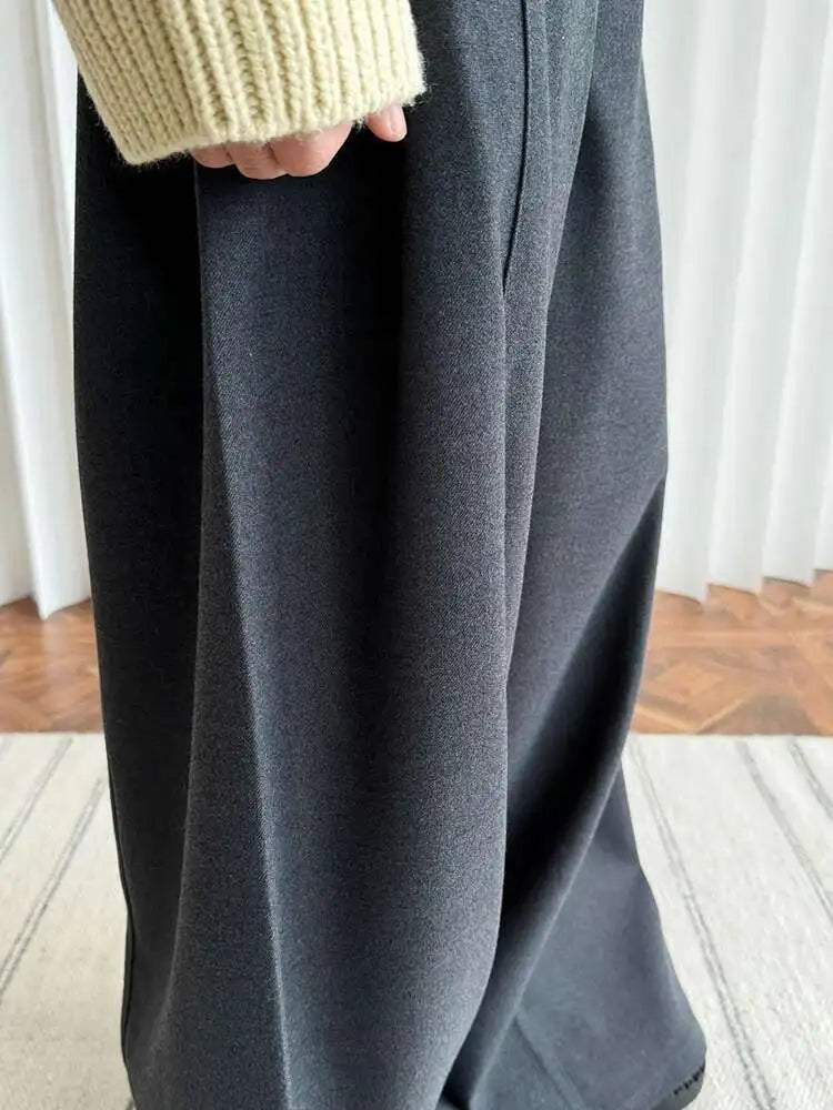 High Waist Gray Brief Shaped Long Wide Leg Elegant Pants New Trousers Women Fashion Tide Spring Autumn 2025 1DH8413