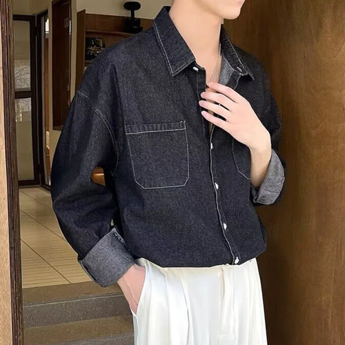Load image into Gallery viewer, Summer Men's Denim Shirts Solid Color New Korean Tide Long Sleeved Casual Turn-down Collar Male Shirt Spring 2025 9W1215
