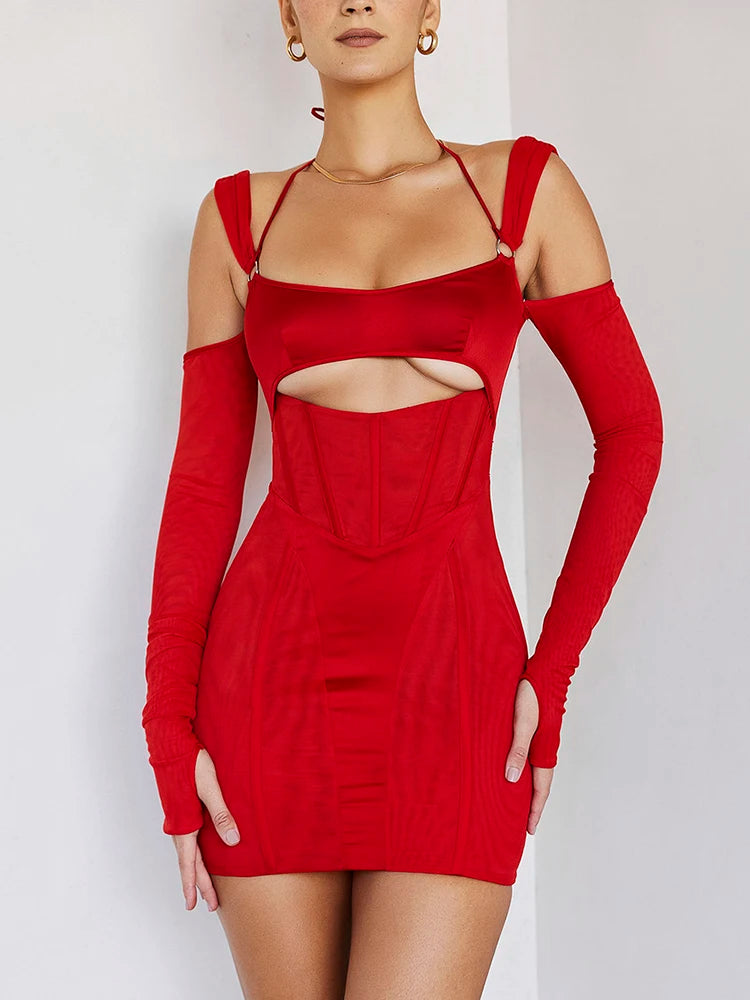 Sexy Bandage Hollow Out Tight Backless Woman Dress Preated Tight Mini Dress Prom Spring Summer Party Feminine Streetwear