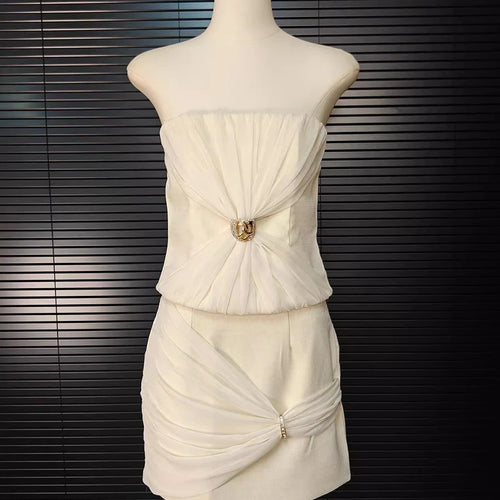 Load image into Gallery viewer, Solid Two Piece Set For Women Slash Neck Vests High Waist Temperament Mini Skirts Elegant Slimming Sets Female New
