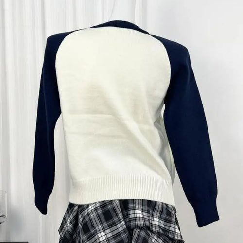 Load image into Gallery viewer, Autumn Winter Elegant Black White Colorblock Letter Embroidery Sweater Women Round Neck Long Sleeves Knit Pullover Top Versatile
