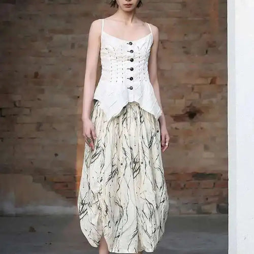 Load image into Gallery viewer, High Elastic Waist Apricot Pattern Printed Long Vintage Half-body Skirt Women Fashion Tide New Spring Autumn 2025 1DF7968
