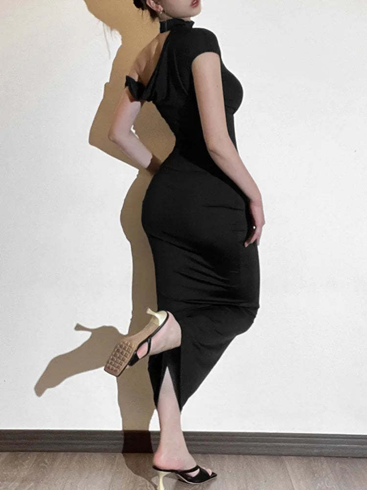 Elegant Sleeveless Irregular Bodycon Dress For Women 2024 Autumn New Fashion Long Dress Off Shoulder Party Evening Dress