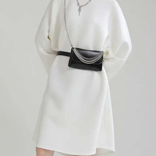 Load image into Gallery viewer, Women White Big Size Shaped Long Dress New Round Neck Long Sleeve Loose Fit Fashion Tide Spring Autumn 2025 1DE4098
