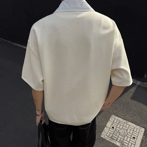 Load image into Gallery viewer, Men's Short Sleeve T-shirts New Summer Turn-down Collar Loose Patchwork Male Top Personality Pullover Menwear 9W1564
