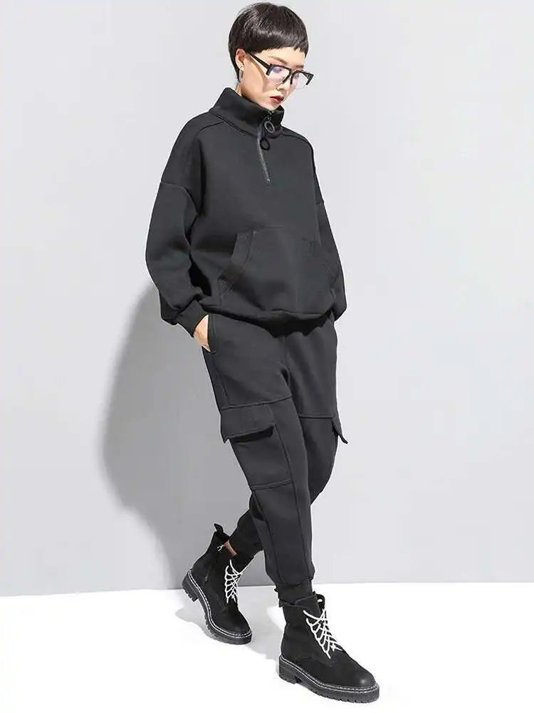 High Elastic Waist Black Pockets Casual Harem Pants New Loose Fit Trousers Women Fashion Tide Spring Autumn 2025 1DF4724