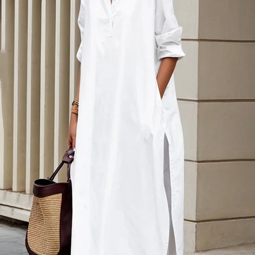 Load image into Gallery viewer, Fall Spring Women&#39;s Maxi Shirt Dress Solid Color Lapel Loose Split Casual Robe Dresses for Women Office Daily Simple
