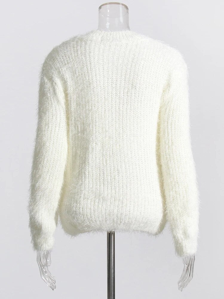 Knitting Sweater For Women Roune Neck Long Sleeve Minimalist Loose Sweaters Female Autumn Clothing Fashion