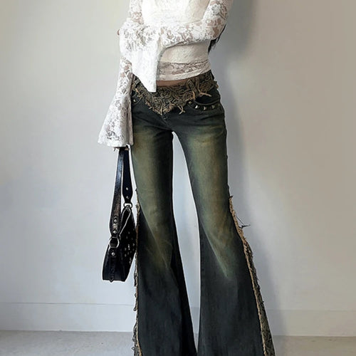 Load image into Gallery viewer, Lace Embroidery Flower Bodycon Shirts Spring Women Y2k Aesthetic Flare Sleeve Vintage T-shirt Grunge Sexy Cropped Fairy Tops
