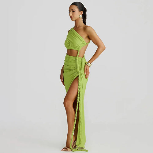 Load image into Gallery viewer, Off-shoulder Thigh High Split Sexy Maxi Dress For Women Fashion Strapless Sleeveless Ruched Bodycon Club Party Dress
