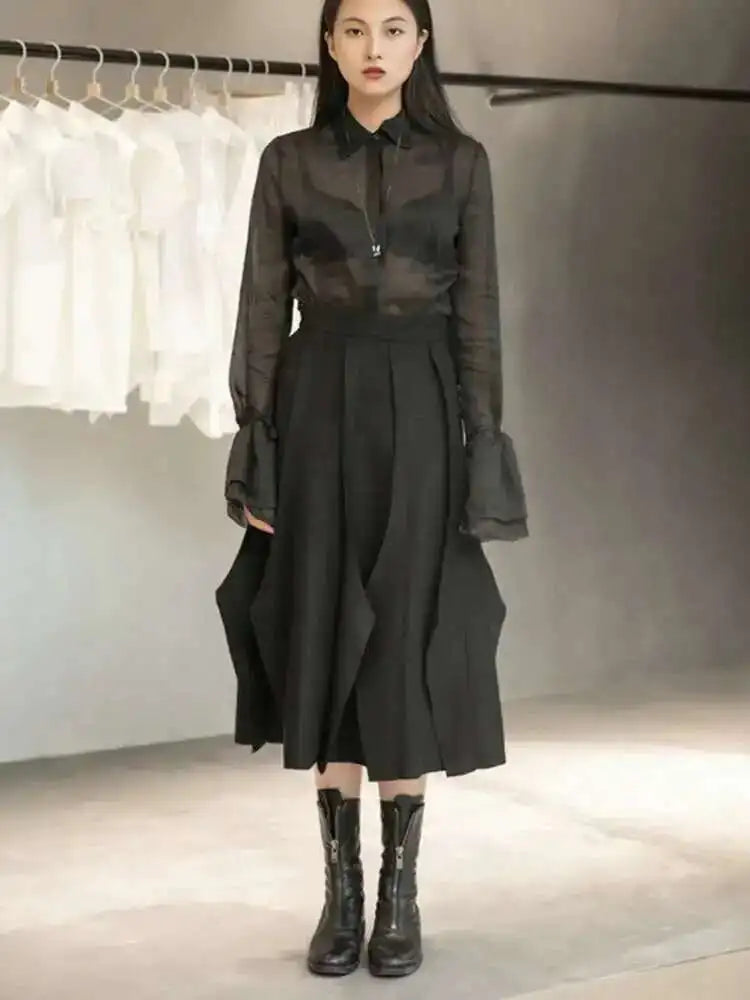 High Elastic Waist Black Brief Woolen Cut Edge Pleated Half-body Skirt Women Fashion Tide New Spring Autumn 2025 1DD1634