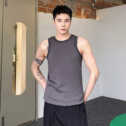 Load image into Gallery viewer, Summer Tight Fitting Vest Male Round Neck Sleeveless Tank Top Men&#39;s Clothing Fashion Solid Color Casual 9C5329
