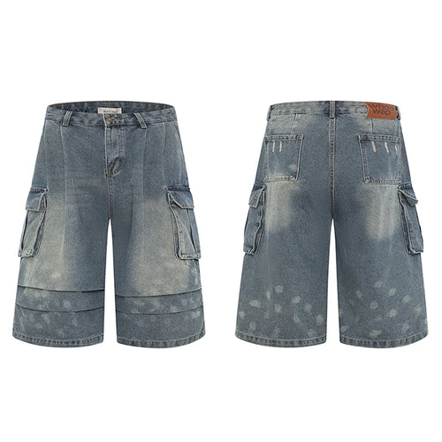 Load image into Gallery viewer, Men&#39;s Short Jeans American Summer Workwear Cowboy Shorts Wrinkle Design Cropped Trousers Loose Pants Streetwear 9W1475
