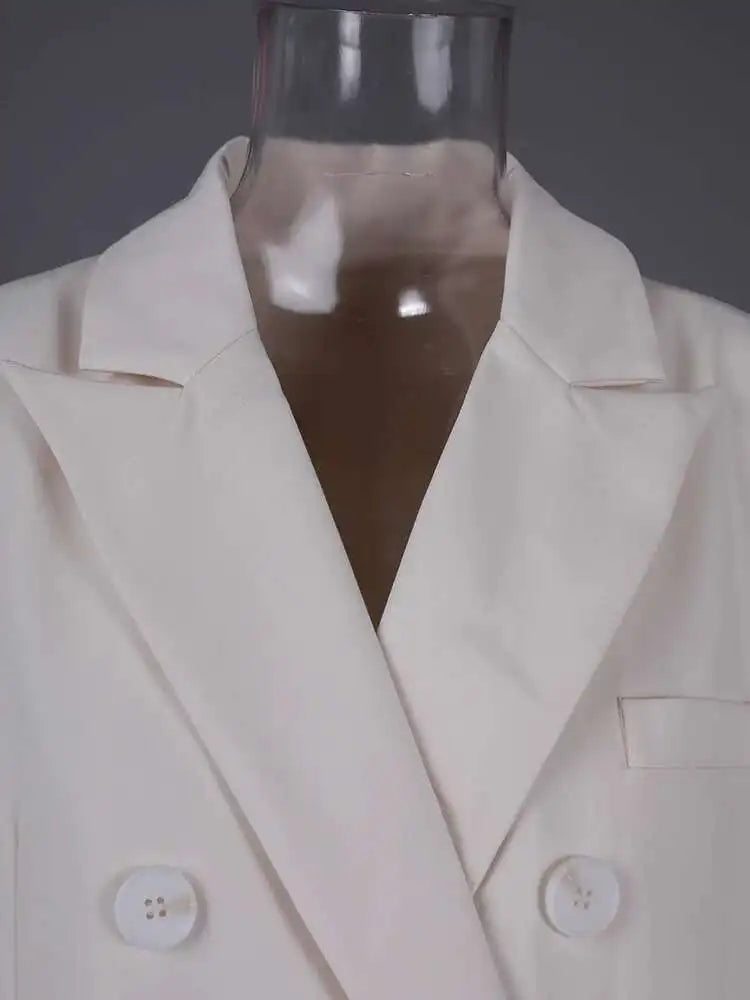 Women Beige Double Breasted Big Size Long Blazer New Lapel Long Sleeve Jacket Fashion Tide Spring Autumn 2025 1LD2046