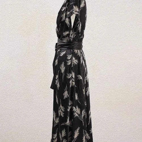 Load image into Gallery viewer, Women Beige Striped Printed Belted Elegant Midi Dress New V-Neck Sleeveless Fashion Tide Spring Summer 2025 CPG1504
