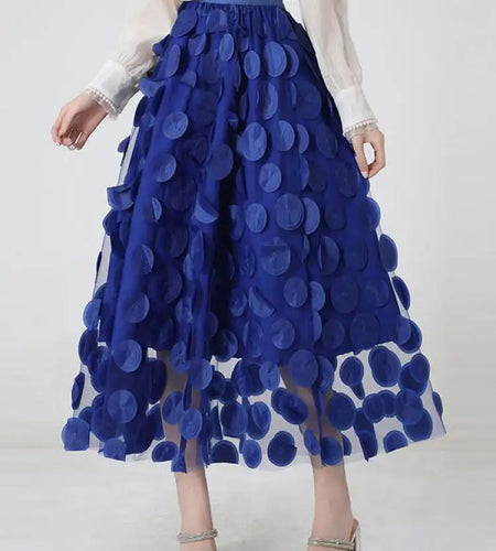 Vintage Women Solid Elegant Elastic High Waist Mesh Skirt Korean Holiday Dot Chic Long Skirt 2024 Spring Summer Romantic Popular