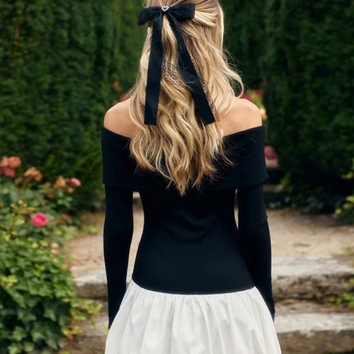 Load image into Gallery viewer, Off-shoulder Long Sleeve Sexy Mini Dress For Women Contrast Color Patchwork Strapless Backless A-line Sexy Dress
