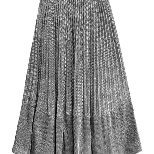 Load image into Gallery viewer, High Elastic Waist Silver Color Pleated A-line Pleated Half-body Skirt Women Fashion Tide New Spring Autumn 2025 1DJ0054
