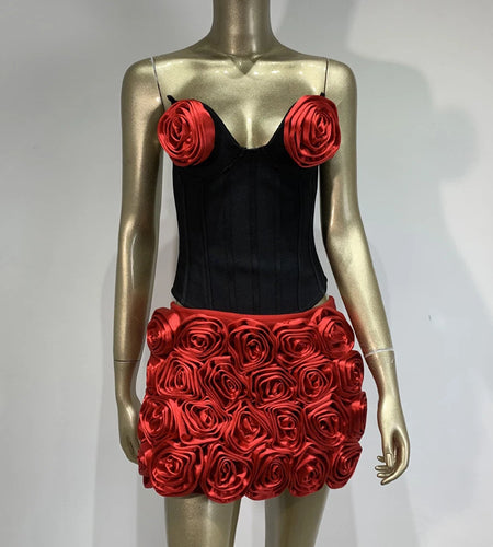 Solid Spliced Appliques Two Piece Set For Women Strapless Sleeveless Top High Waist Mini Skirt Sets Female Fashion