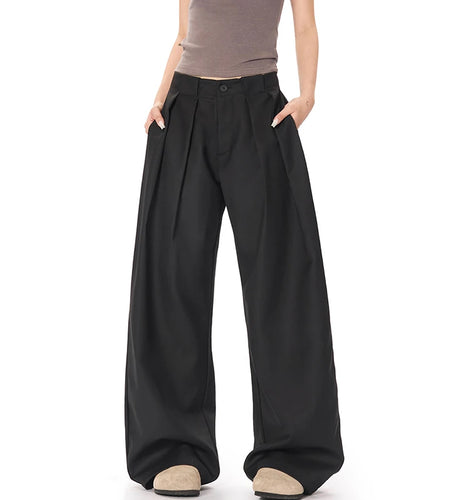 Male Suit Pants Curved Knife Design New American High Street Style Straight Wide Leg Solid Color Men's Trousers 9W1963