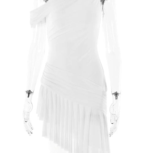 Load image into Gallery viewer, Summer 2024 New Sexy Spicy Girl Slim Dress Women Slant Neck Sleeveless Ruffle Edge Mesh Dress Elegant Party Club Vestido
