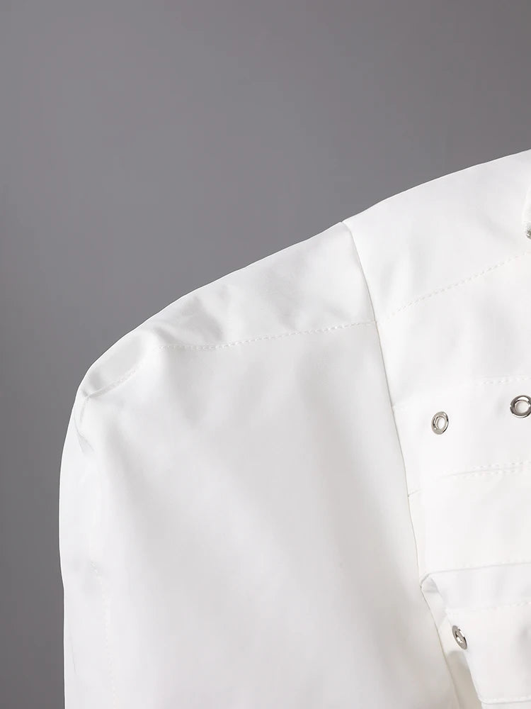 White Metal Circle Buckle Shaped Short Jacket New Lapel Long Sleeve Women Coat Fashion Tide Spring Autumn 2025 19ZZ1557