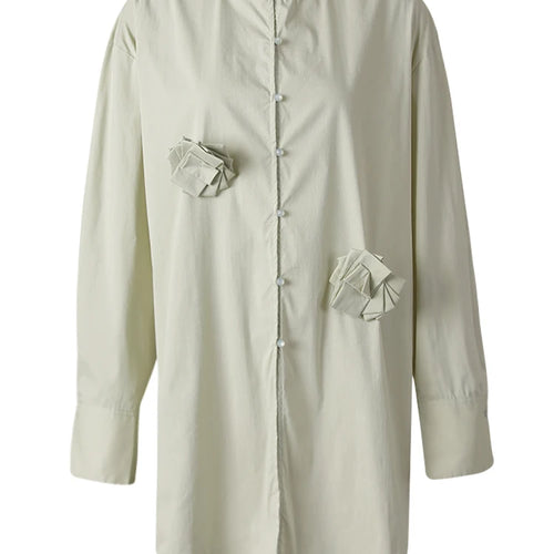 Load image into Gallery viewer, Women Light Green 3d Flower Big Size Blouse New Round Neck Long Sleeve Shirt Fashion Tide Spring Autumn 2025 CPG3308
