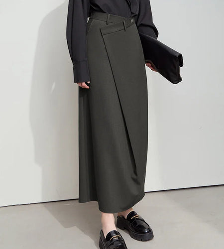 Minimalist Half-body Skirt Women 2025 Spring New Elegant Commuter Anti-wrinkle Asymmetric A-line Slim Long Skirt 12541053