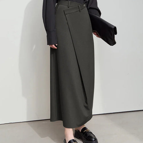 Minimalist Half-body Skirt Women 2025 Spring New Elegant Commuter Anti-wrinkle Asymmetric A-line Slim Long Skirt 12541053