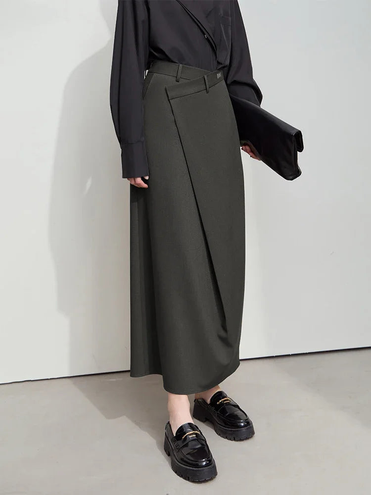 Minimalist Half-body Skirt Women 2025 Spring New Elegant Commuter Anti-wrinkle Asymmetric A-line Slim Long Skirt 12541053