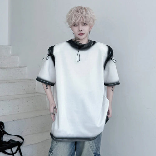 Load image into Gallery viewer, Men's T-shirts New Summer Round Neck Spray Painting Drawstring Decoration Loose Male Short Sleeve Causal Clothing 9W1796
