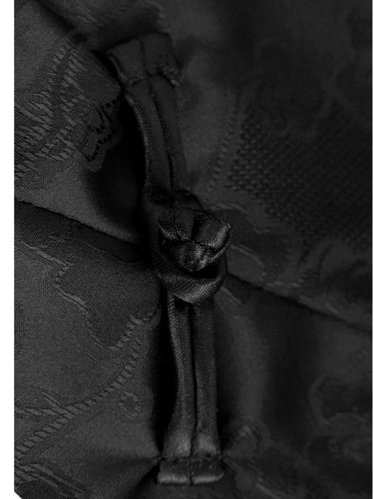 Women Black Jacquard Buckle Mesh Big Size Midi Dress New Stand Collar Short Sleeve Fashion Tide Spring Summer 2025 1DJ1231