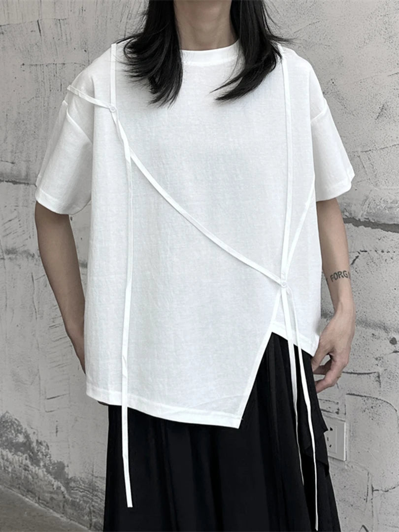 Women White String Desgin Big Size Casual T-shirt New Round Neck Short Sleeve Fashion Tide Spring Summer 2025 1DF9658