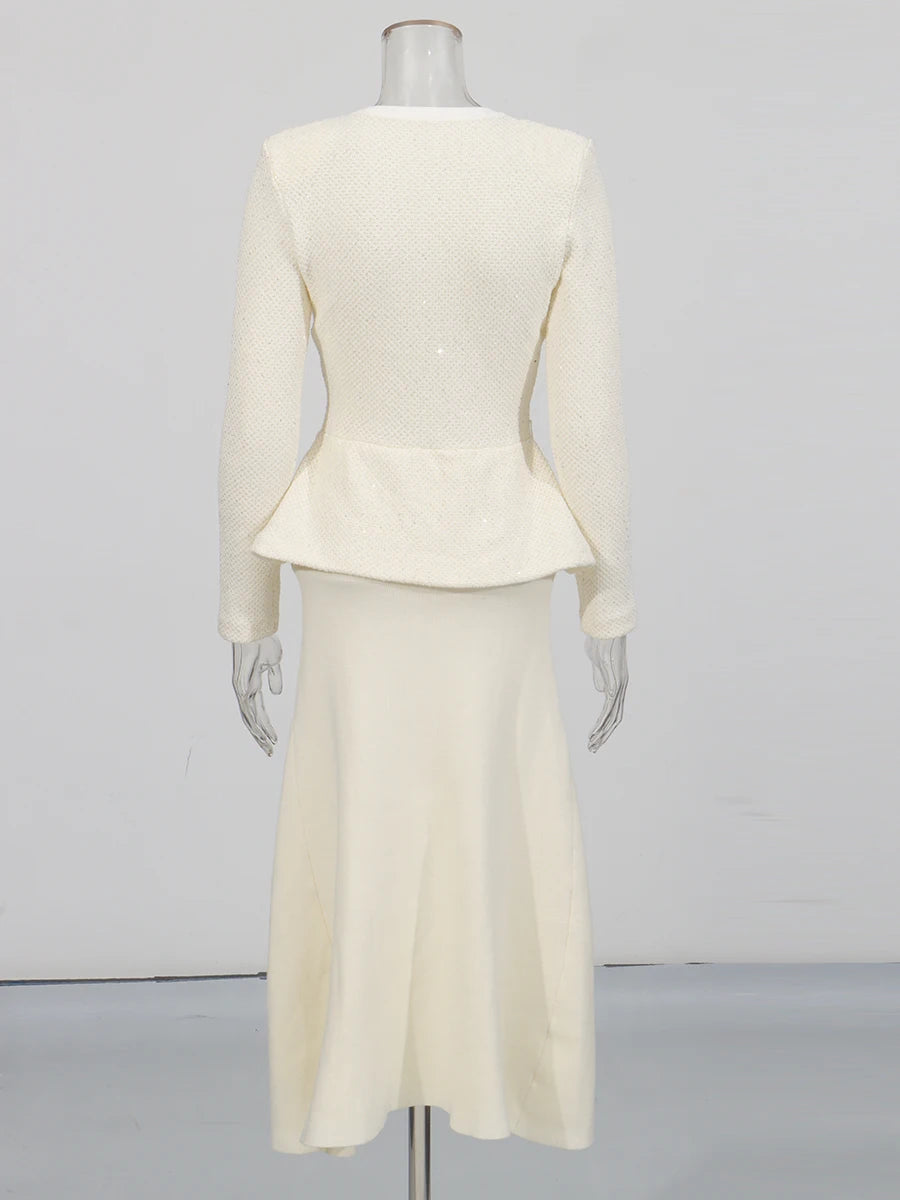 Slimming Spliced Bowknot Fake Two Pieces Dresses for Women Round Neck Long Sleeves Patchwork Pockets Dress Female