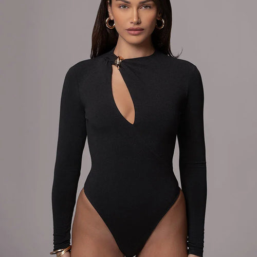 Load image into Gallery viewer, Sexy Hollow Out Long Sleeved High Elasticity Tight Fitting Bodysuit Women Irregular Jumpsuit Casual Party Club Rompers
