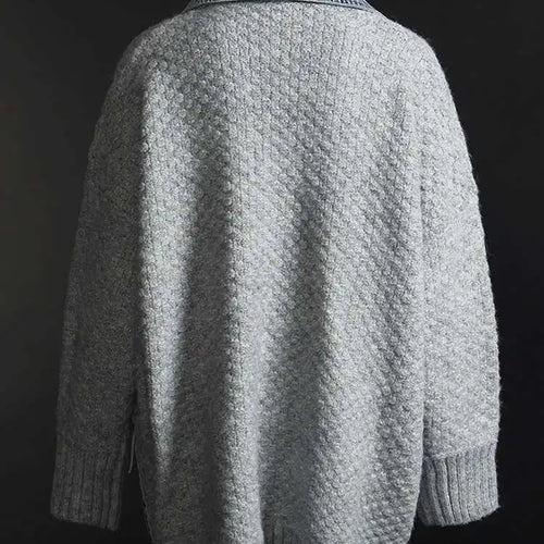Load image into Gallery viewer, Gray Denim Irregular Big Size Knitting Cardigan Sweater Lapel Long Sleeve Women New Fashion Autumn Winter 2025 1DH5636
